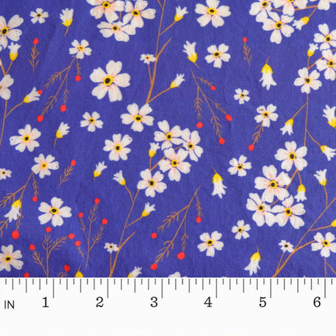 White Red Floral Royal Blue Cotton